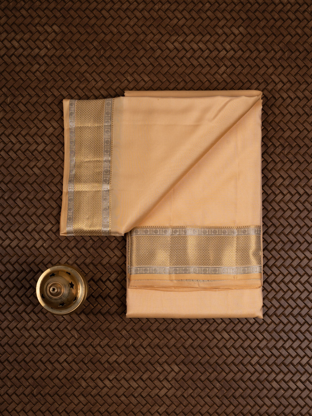 Sandal peach pure silk dhoti