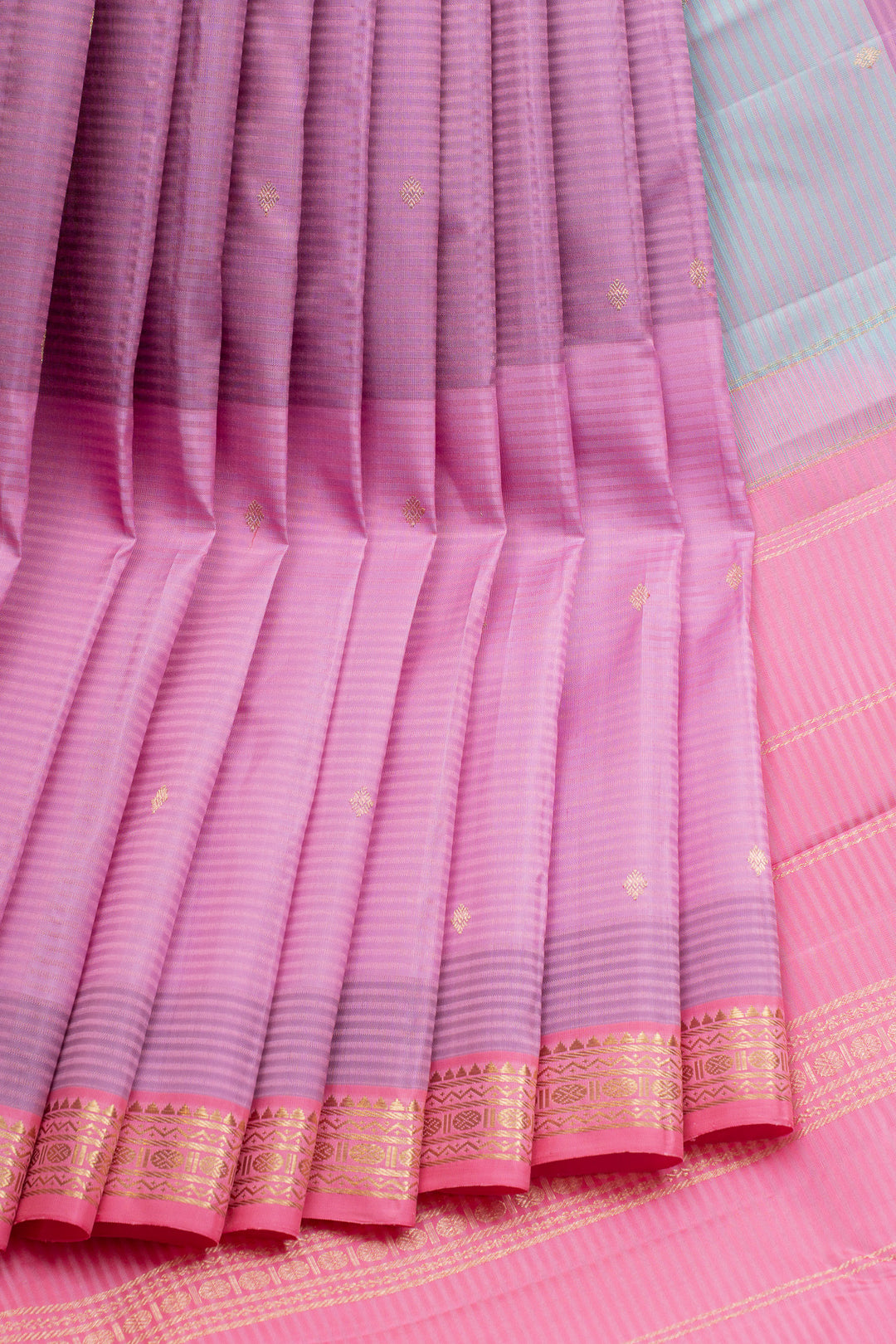 Pastel pink vintage stripes pure kanchipuram silk saree