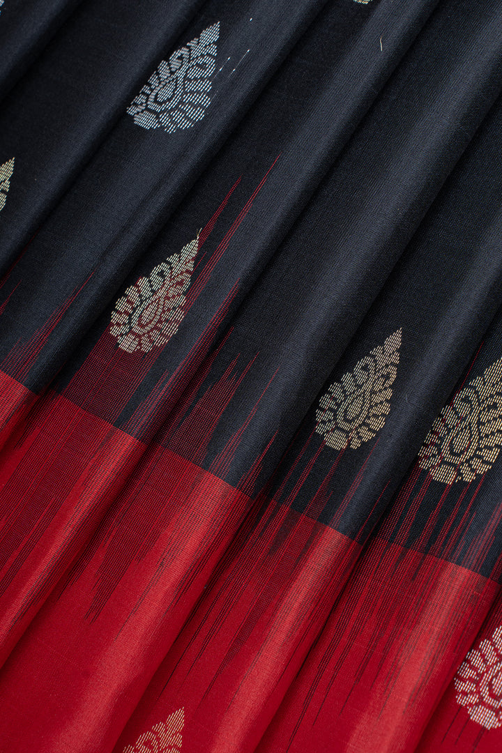 Black and red  stripes pure soft silk saree