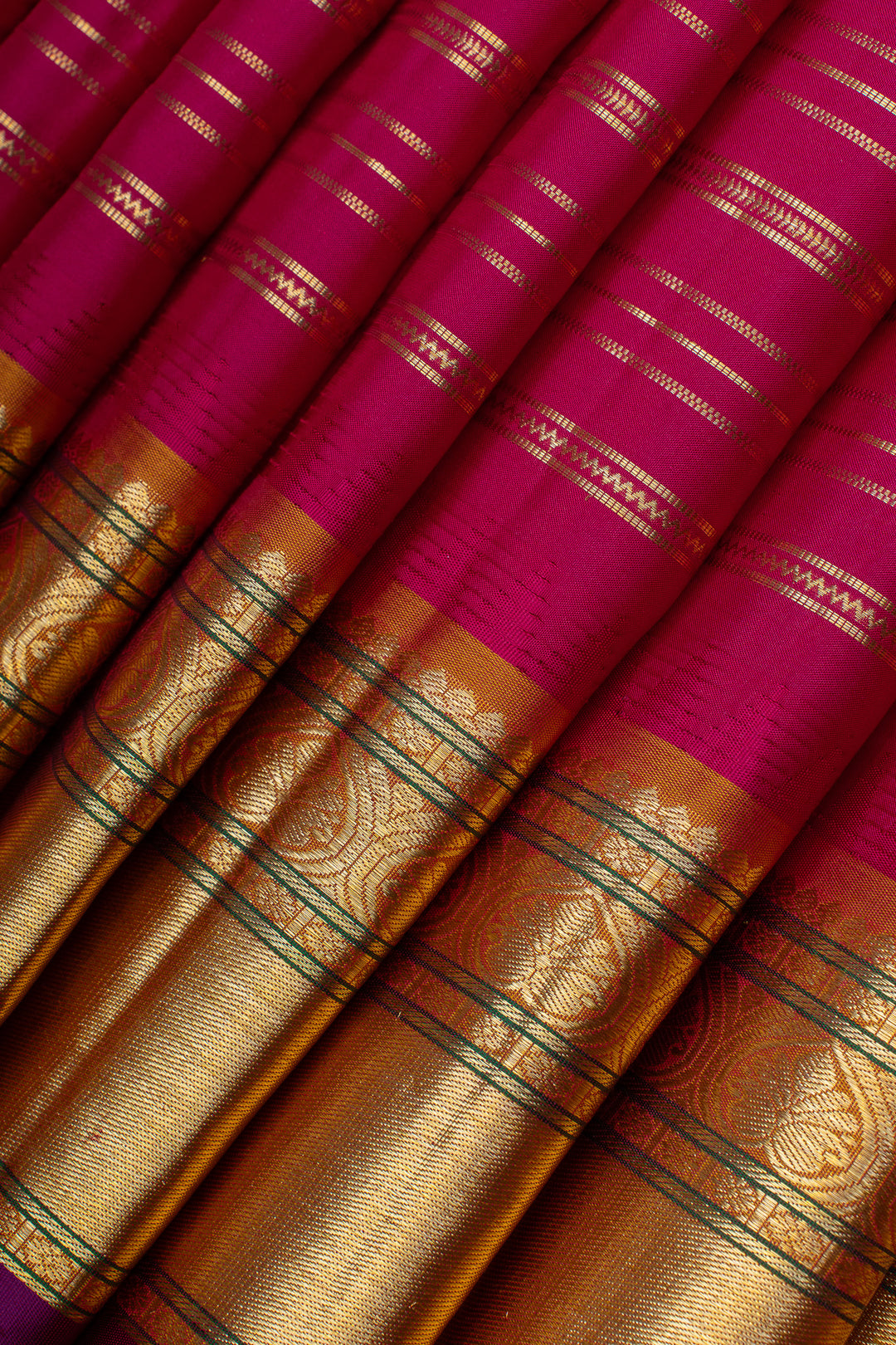 Rani pink and purple stripes pure kanchipuram silk saree