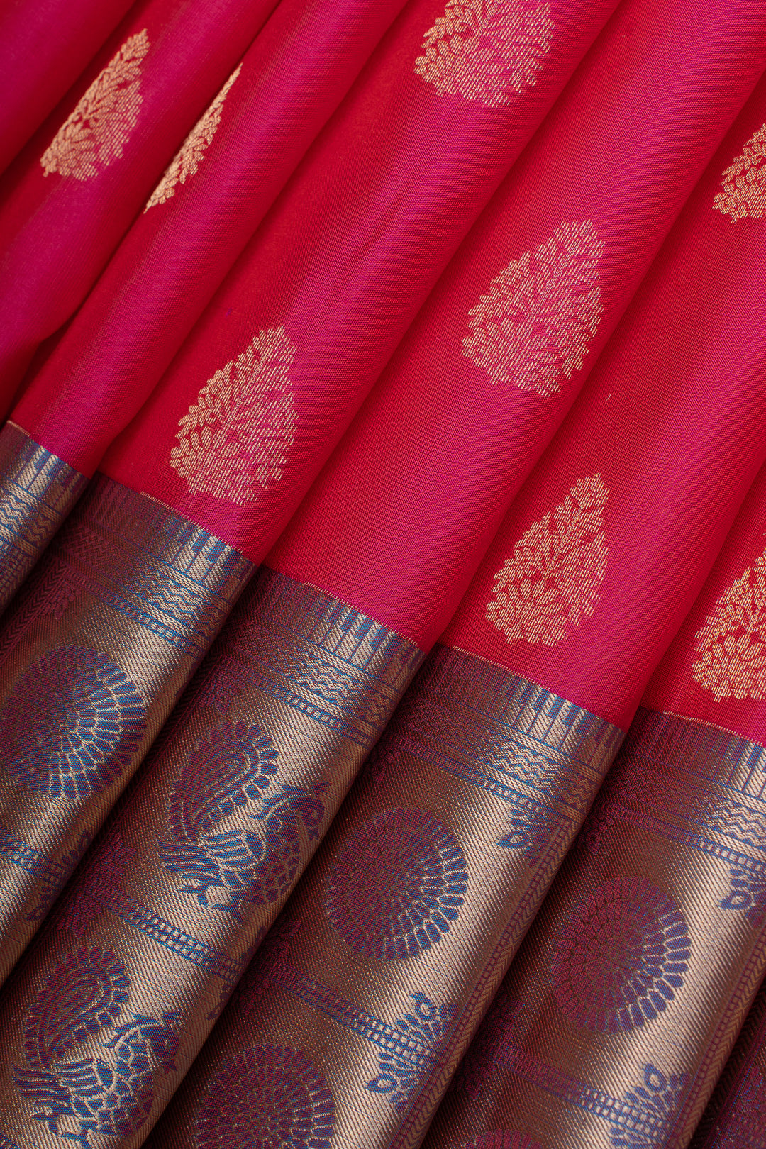 Pink and blue traditional pure soft silk saree