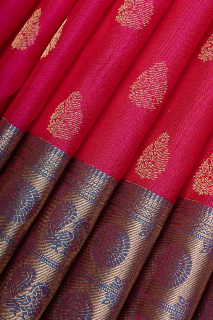 Pink and blue traditional pure soft silk saree
