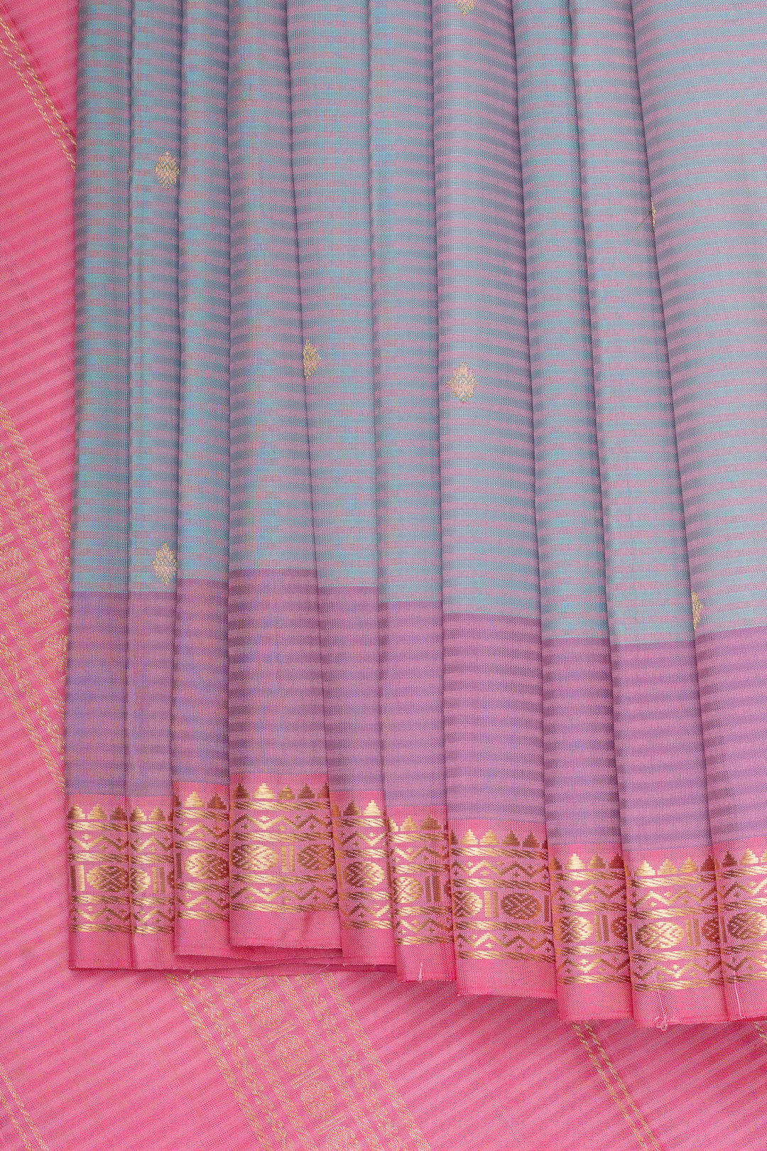 Pastel pink vintage stripes pure kanchipuram silk saree