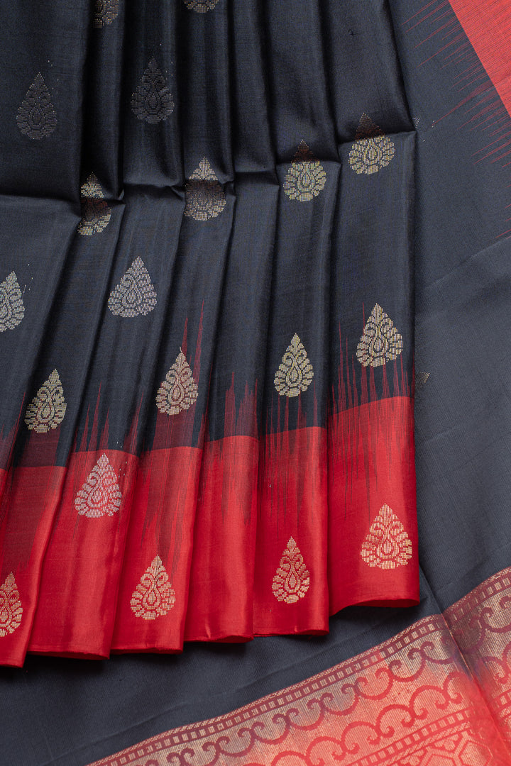 Black and red  stripes pure soft silk saree