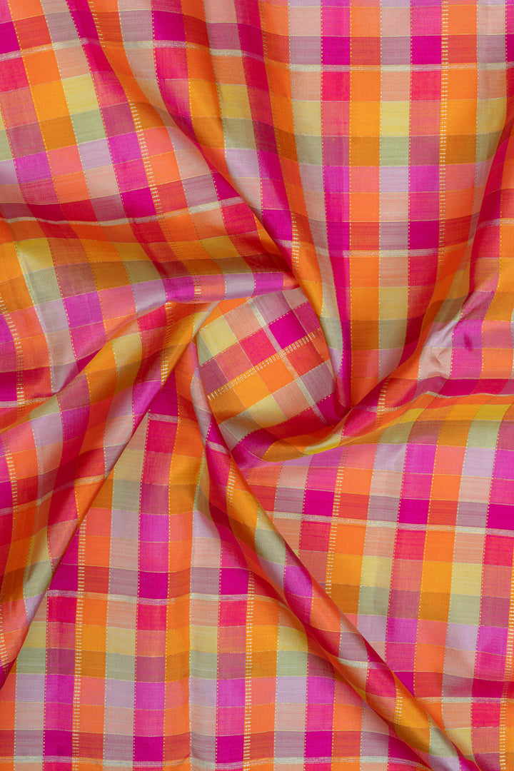 Multi colour checks pure kanchipuram silk saree