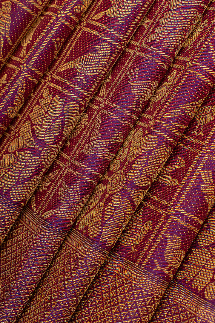 Pakshi Jaalam in Royal Purple  brocade pure kanchipuram silk saree