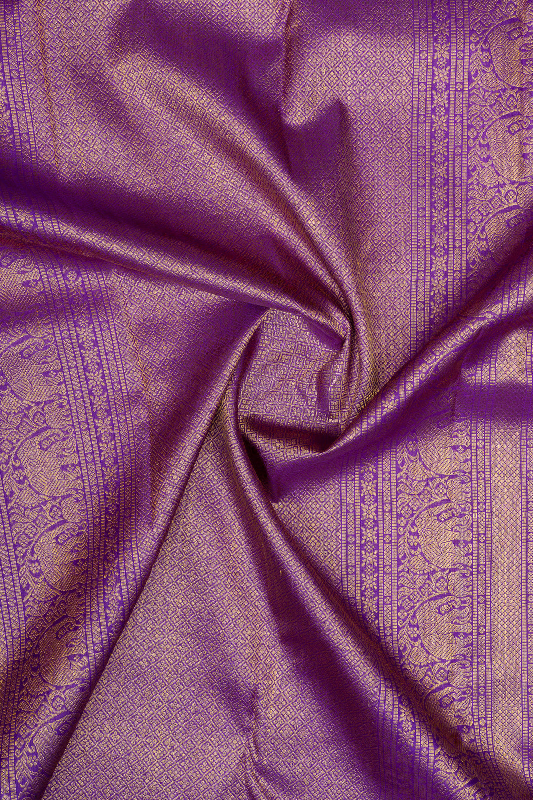 Peach and purple zari checks pure kanchipuram silk saree