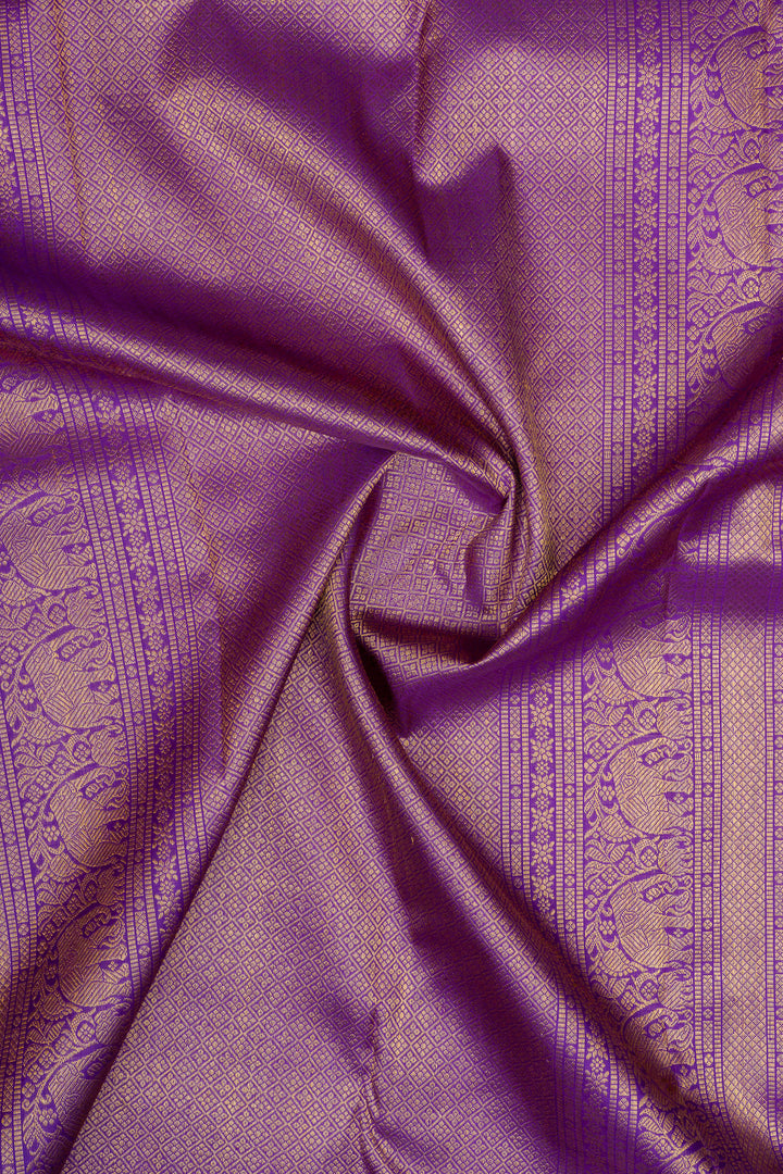 Peach and purple zari checks pure kanchipuram silk saree