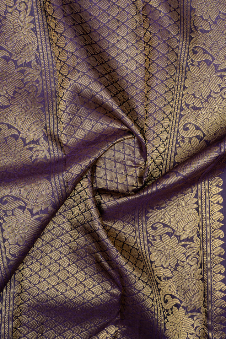 Grey vanasingaram thread brocade pure kanchipuram silk saree