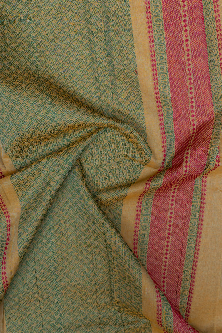 Pastel yellow pure cotton silk saree