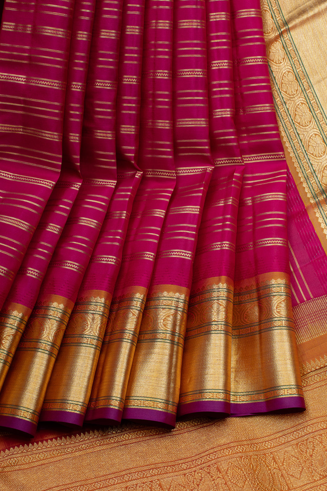 Rani pink and purple stripes pure kanchipuram silk saree