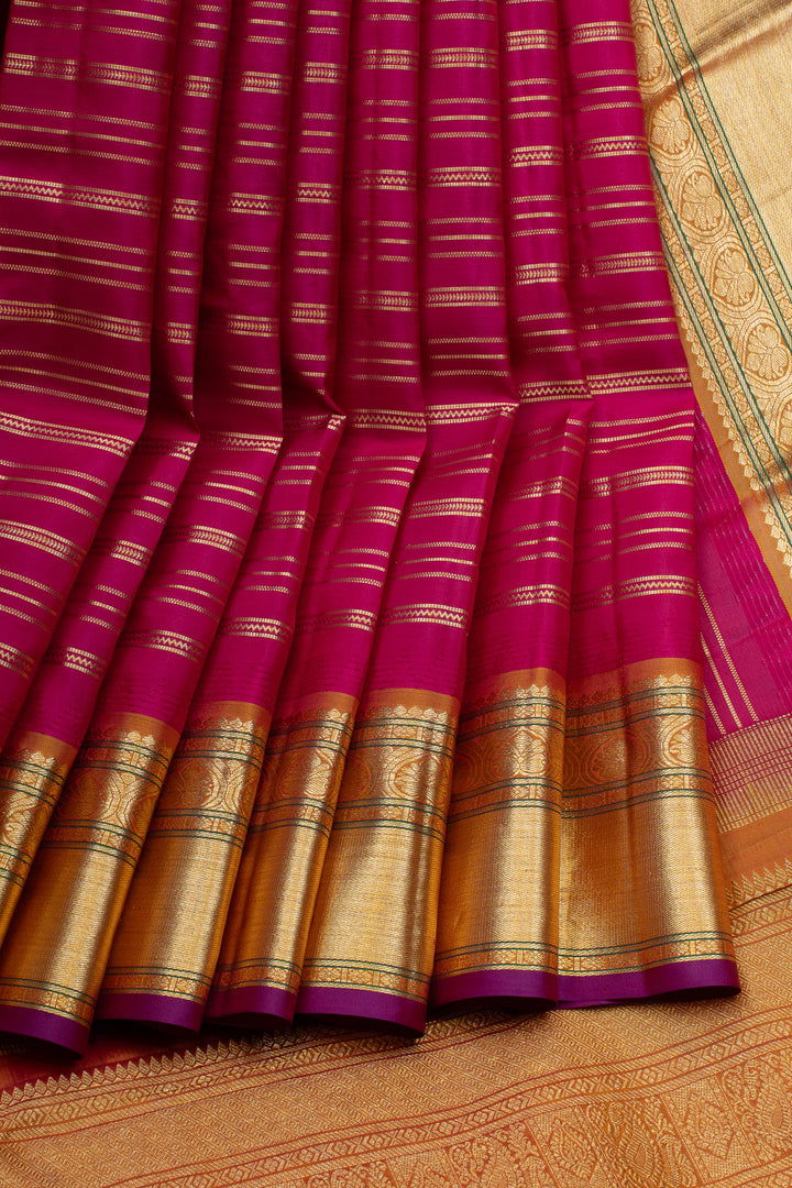 Rani pink and purple stripes pure kanchipuram silk saree