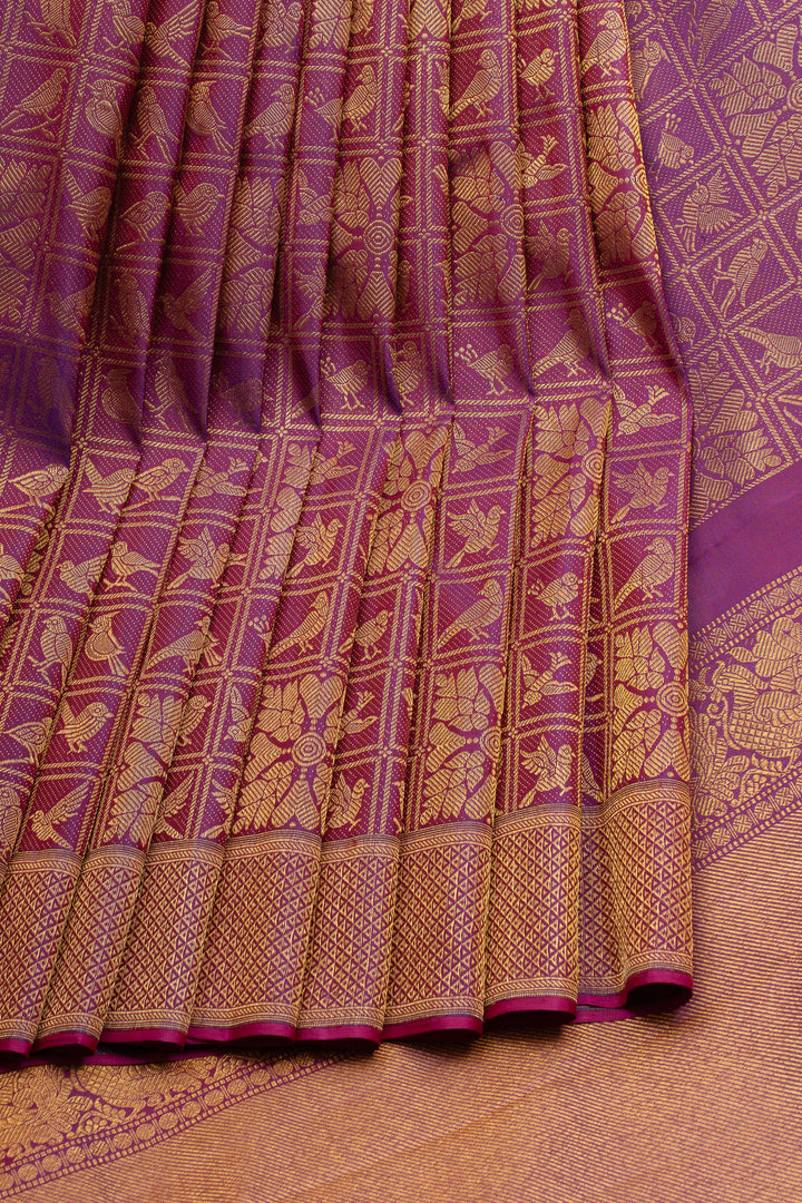 Pakshi Jaalam in Royal Purple  brocade pure kanchipuram silk saree