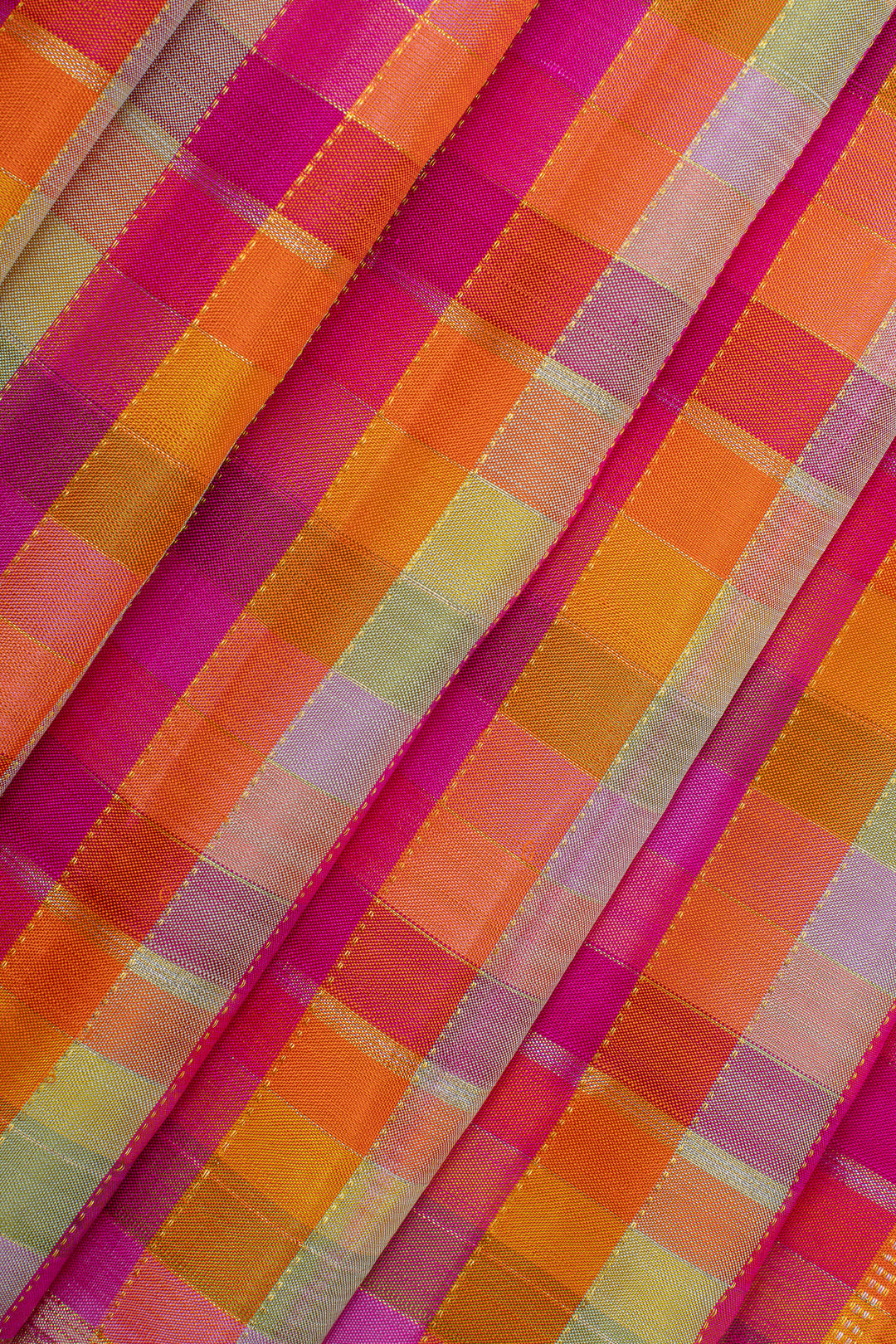 Multi colour checks pure kanchipuram silk saree