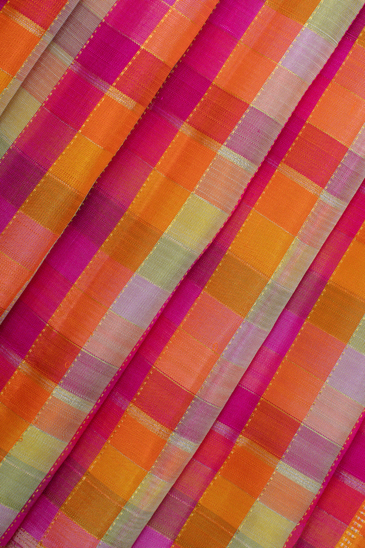 Multi colour checks pure kanchipuram silk saree