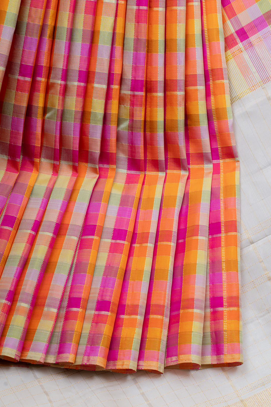 Multi colour checks pure kanchipuram silk saree