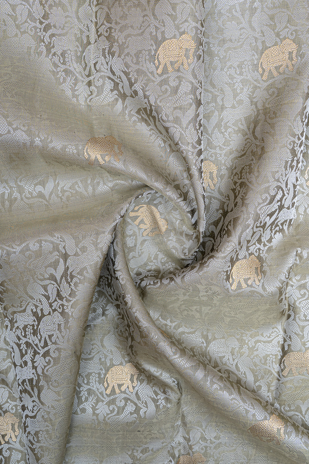 Grey vanasingaram thread brocade pure kanchipuram silk saree