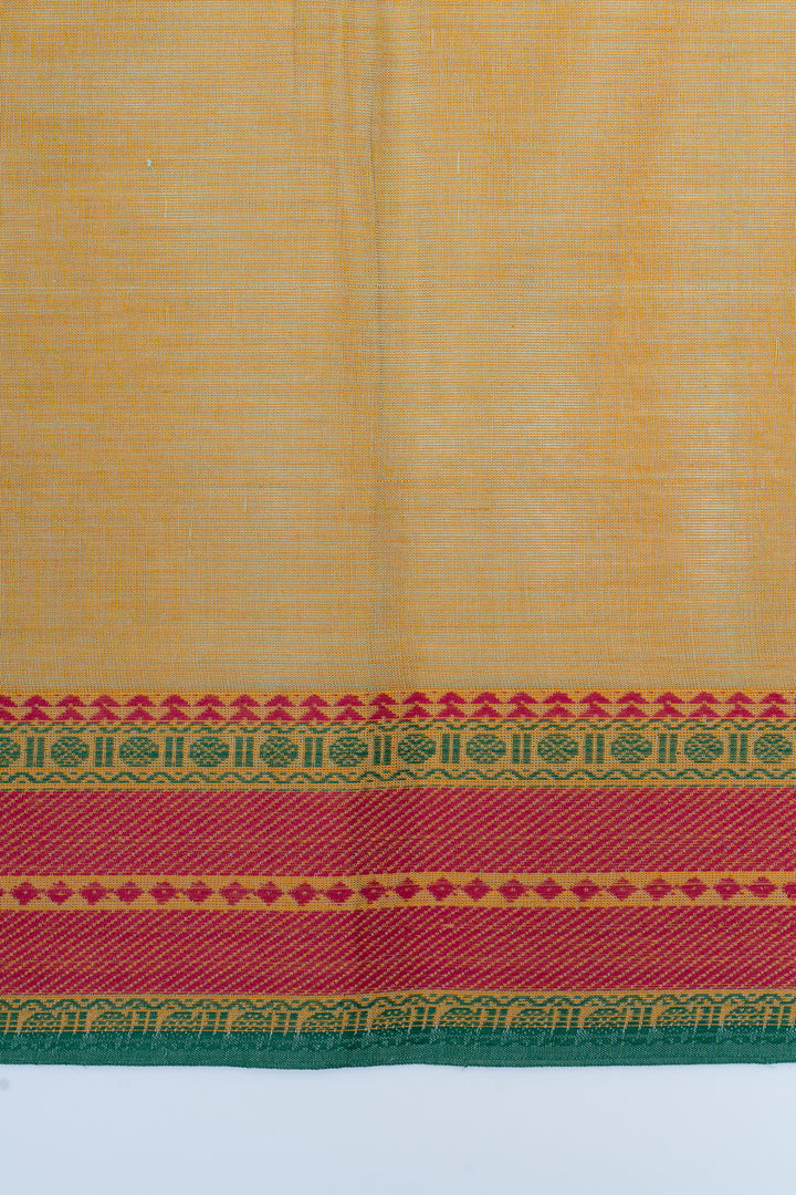 Pastel yellow pure cotton silk saree