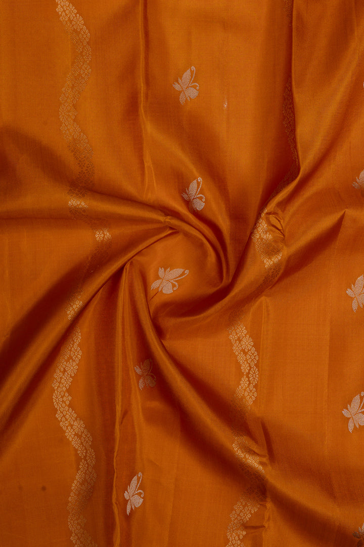 Rust orange serpenti stripes pure soft silk saree