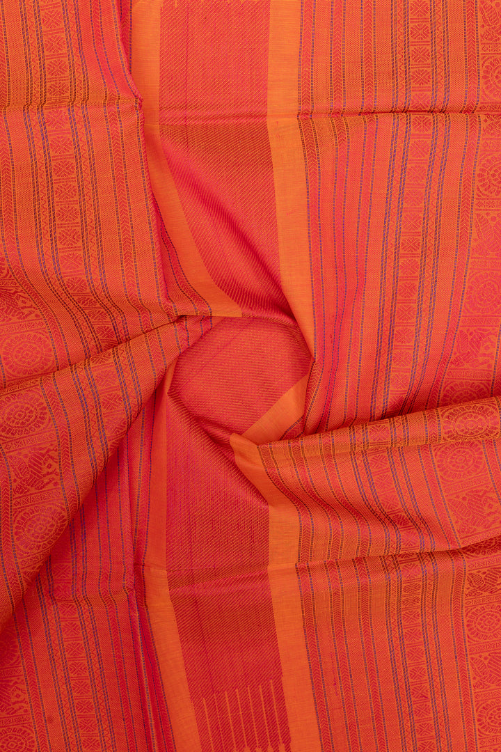 Orange threadwork pure cotton silk saree