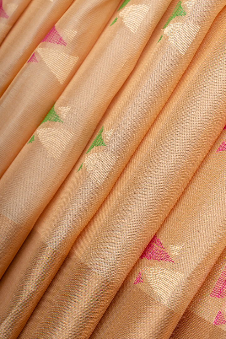 Cream and pink dupian pure soft silk saree