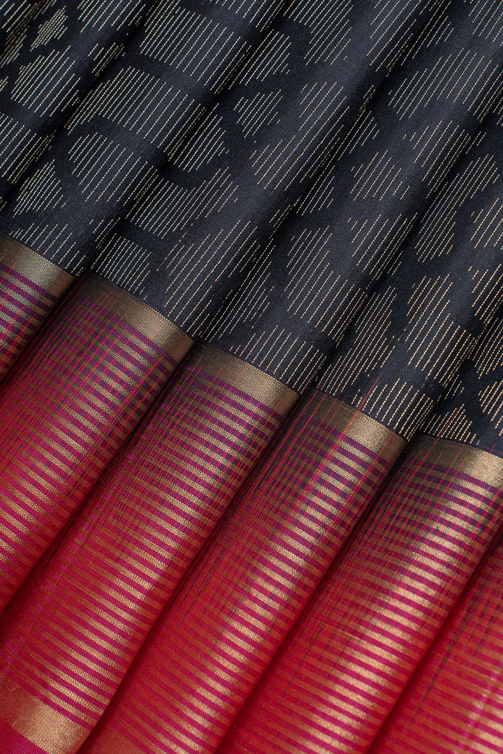 Black and pink Jamdani pure soft silk saree