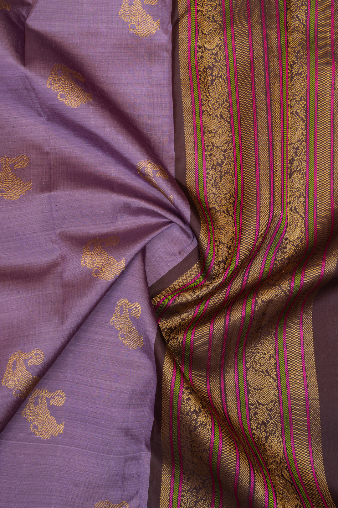 Peach ans mauve rettai pettu pure kanchipuram Silk saree