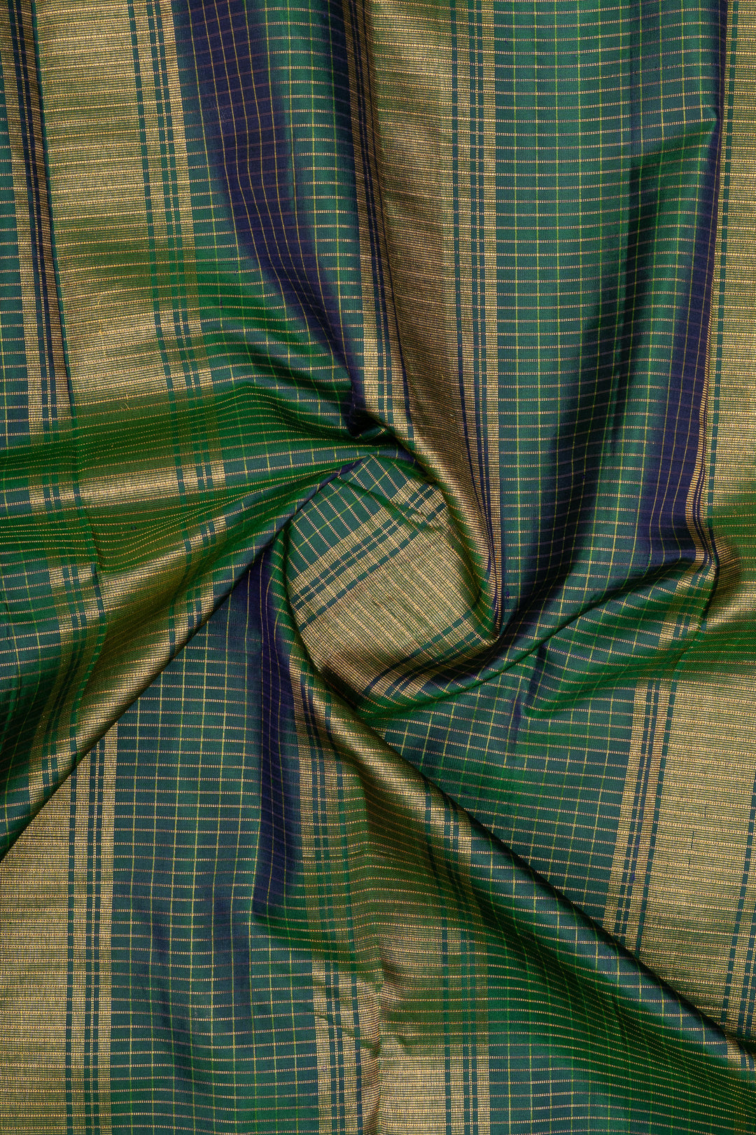 Yellow and peacock green Zari checks  pure kanchipuram silk saree