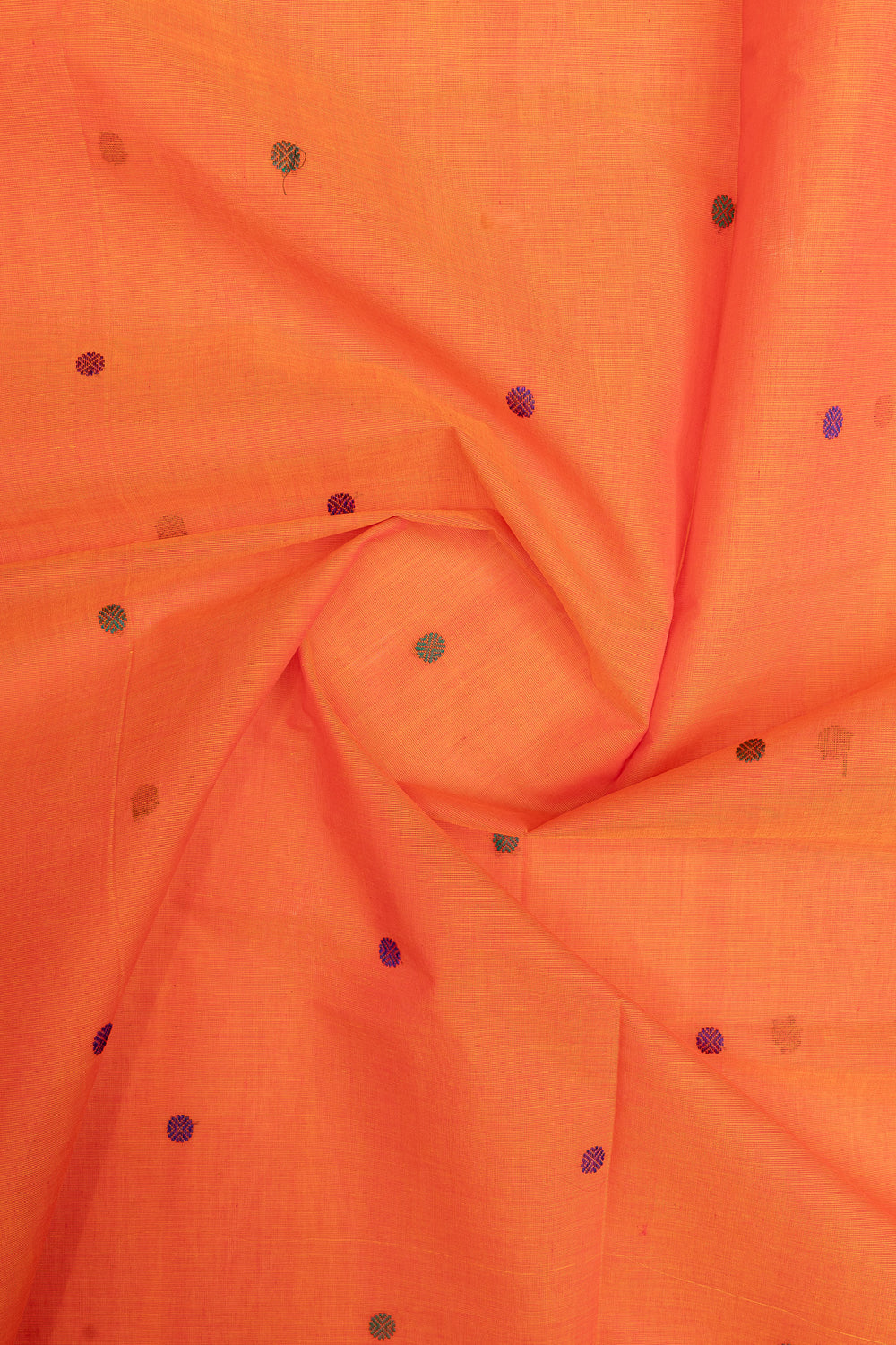 Orange threadwork pure cotton silk saree