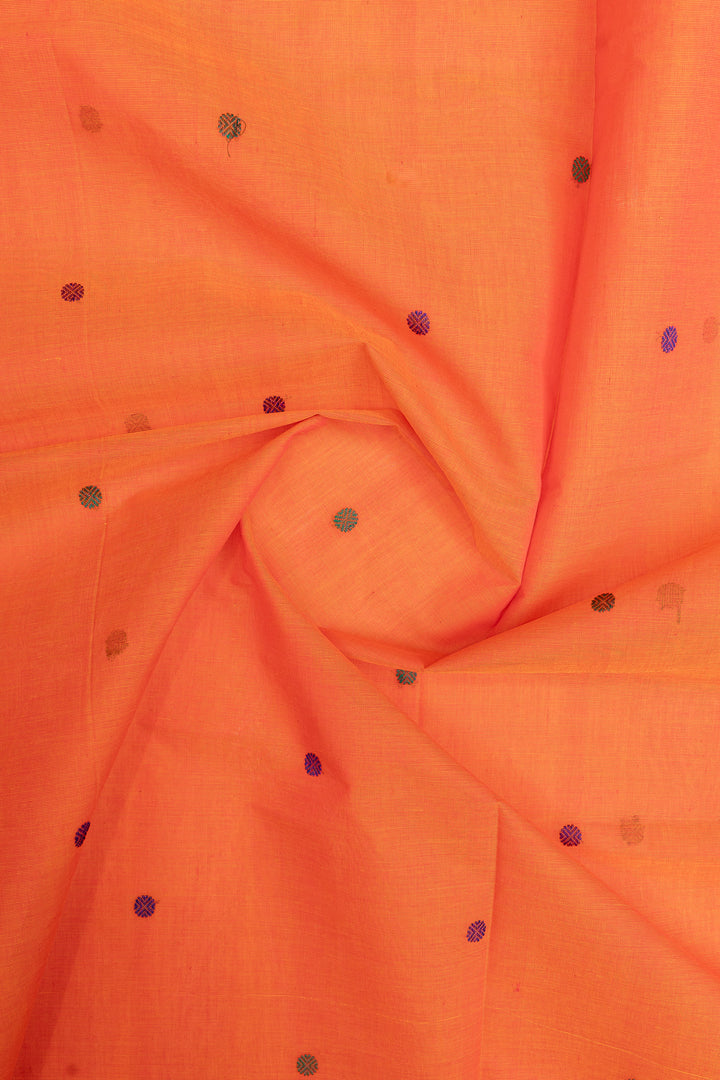 Orange threadwork pure cotton silk saree