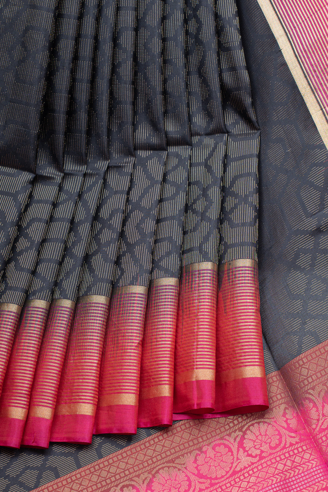 Black and pink Jamdani pure soft silk saree
