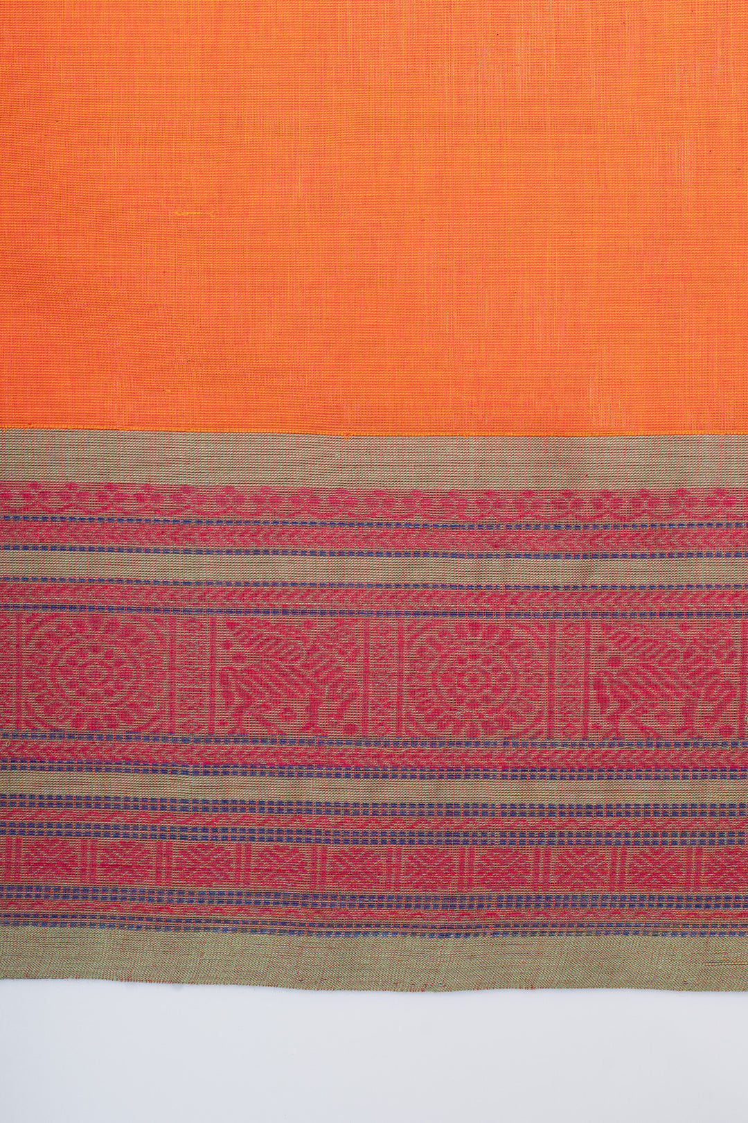 Orange threadwork pure cotton silk saree