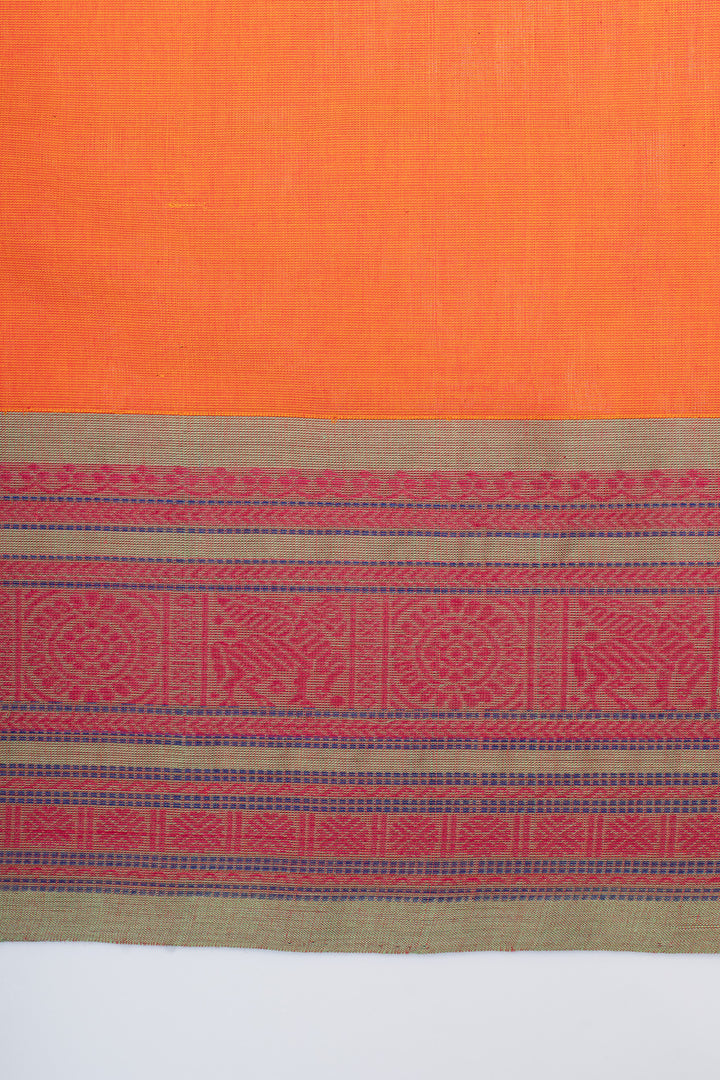Orange threadwork pure cotton silk saree