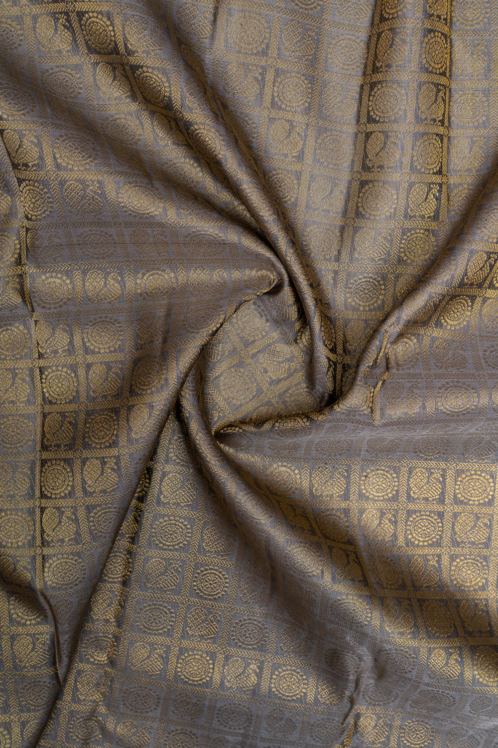 Grey and gold brocade pure Kanchipuram  silk saree