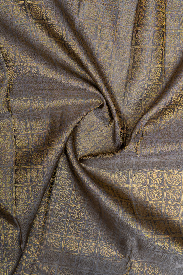 Grey and gold brocade pure Kanchipuram  silk saree