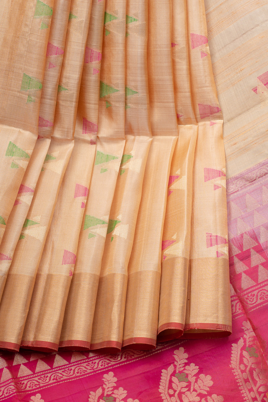 Cream and pink dupian pure soft silk saree