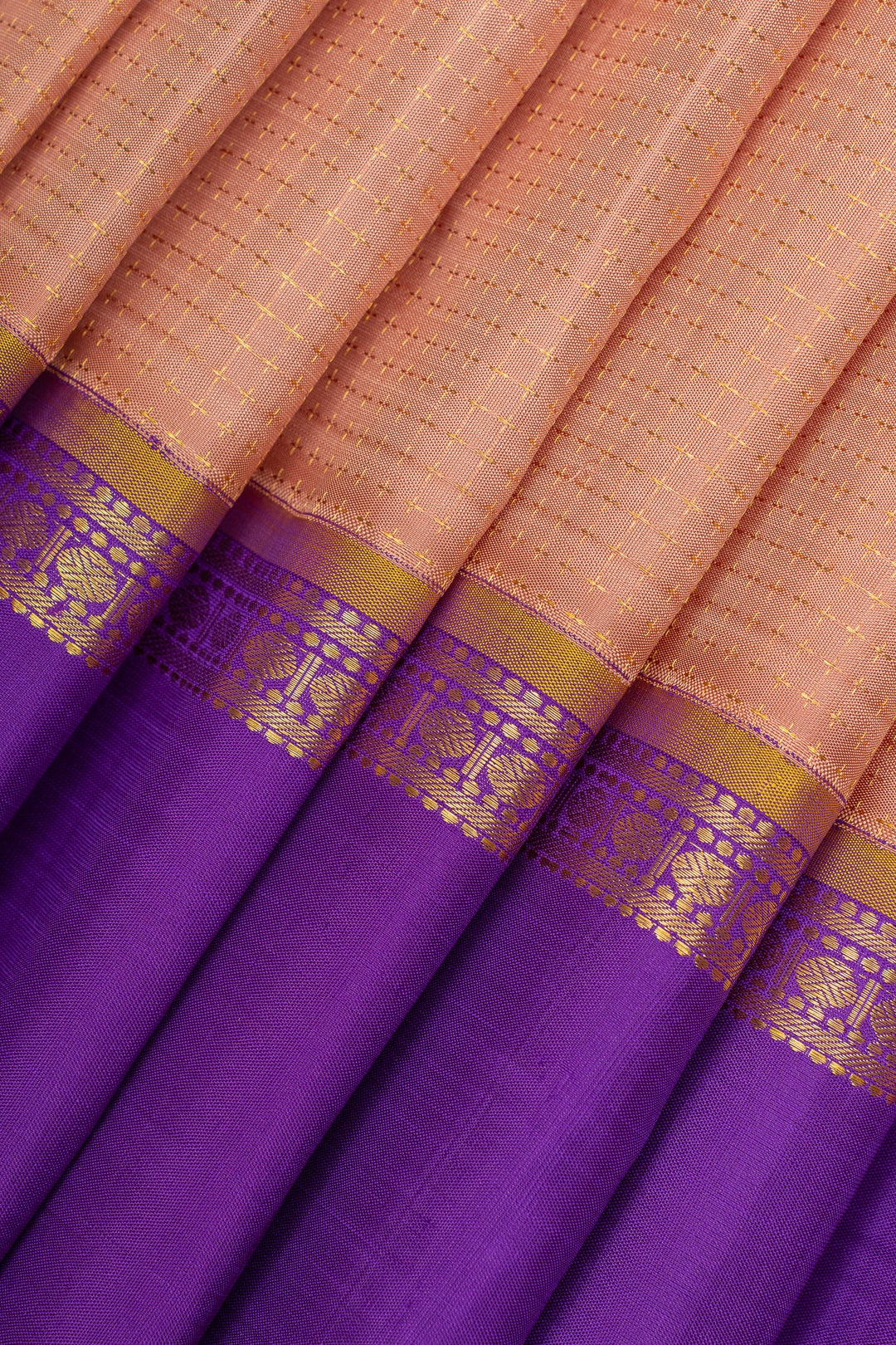 Apricot peach veldhari plus butta  pure kanchipuram silk saree