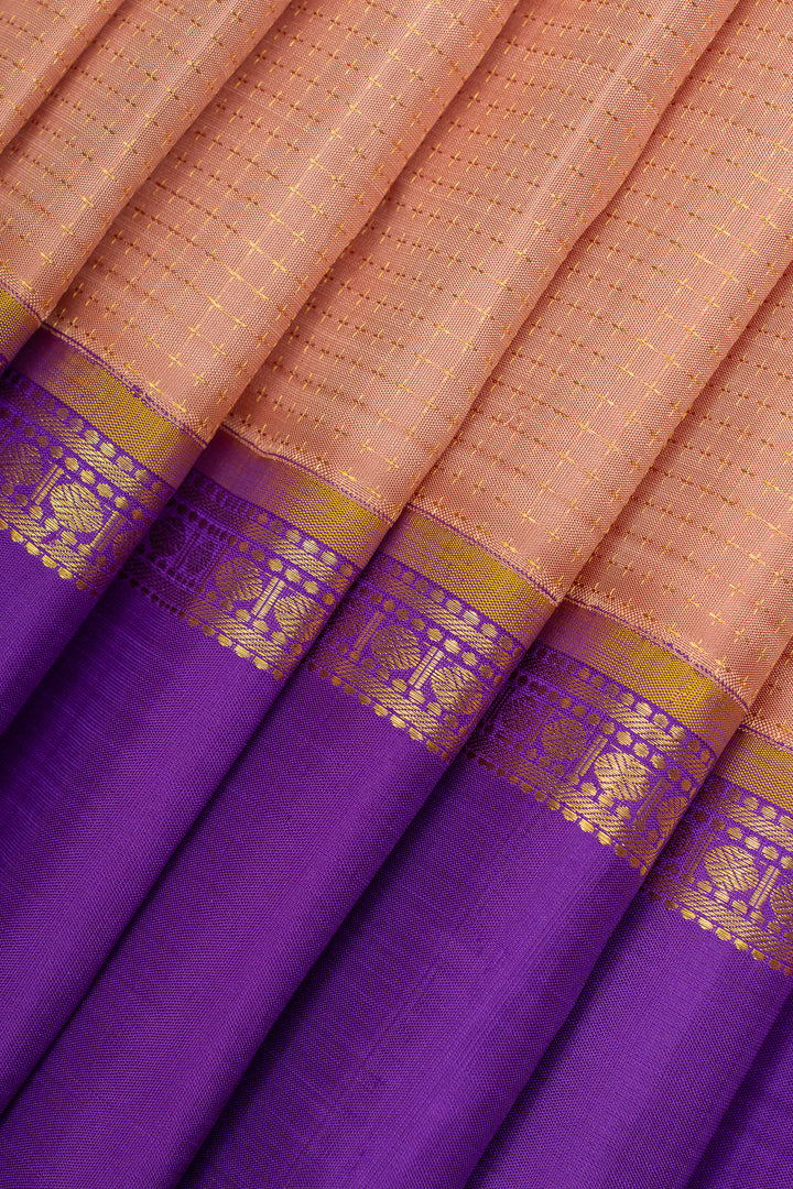 Apricot peach veldhari plus butta  pure kanchipuram silk saree