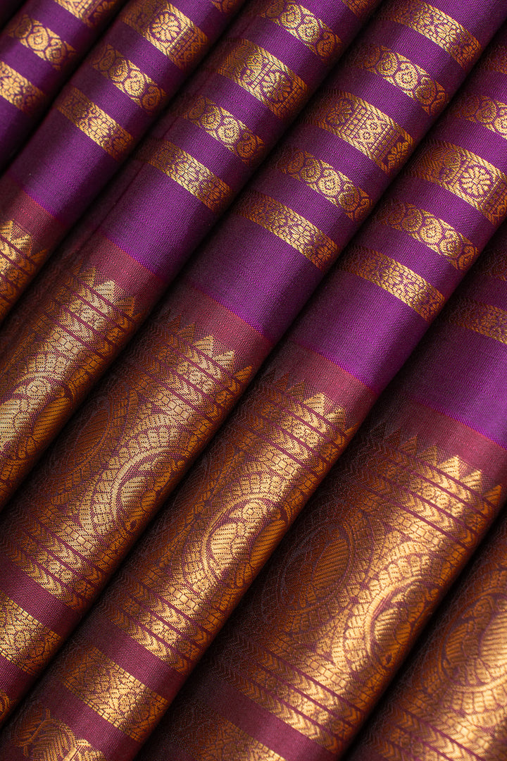 Royal purple stripes pure kanchipuram silk saree