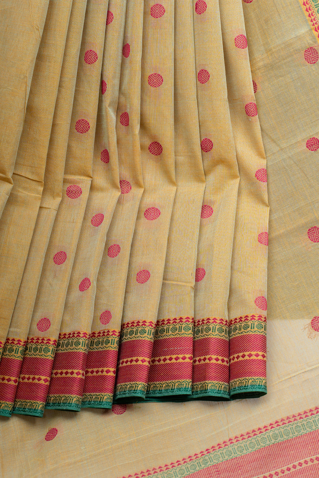 Pastel yellow pure cotton silk saree