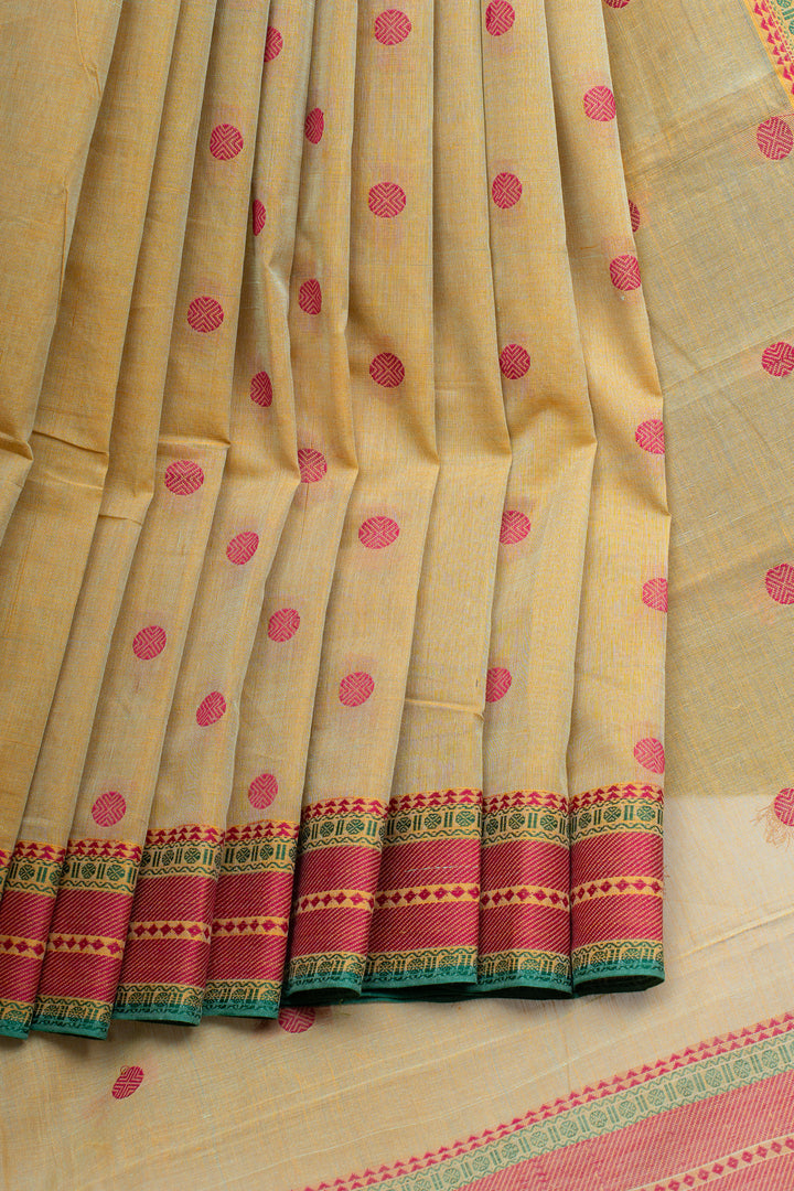 Pastel yellow pure cotton silk saree