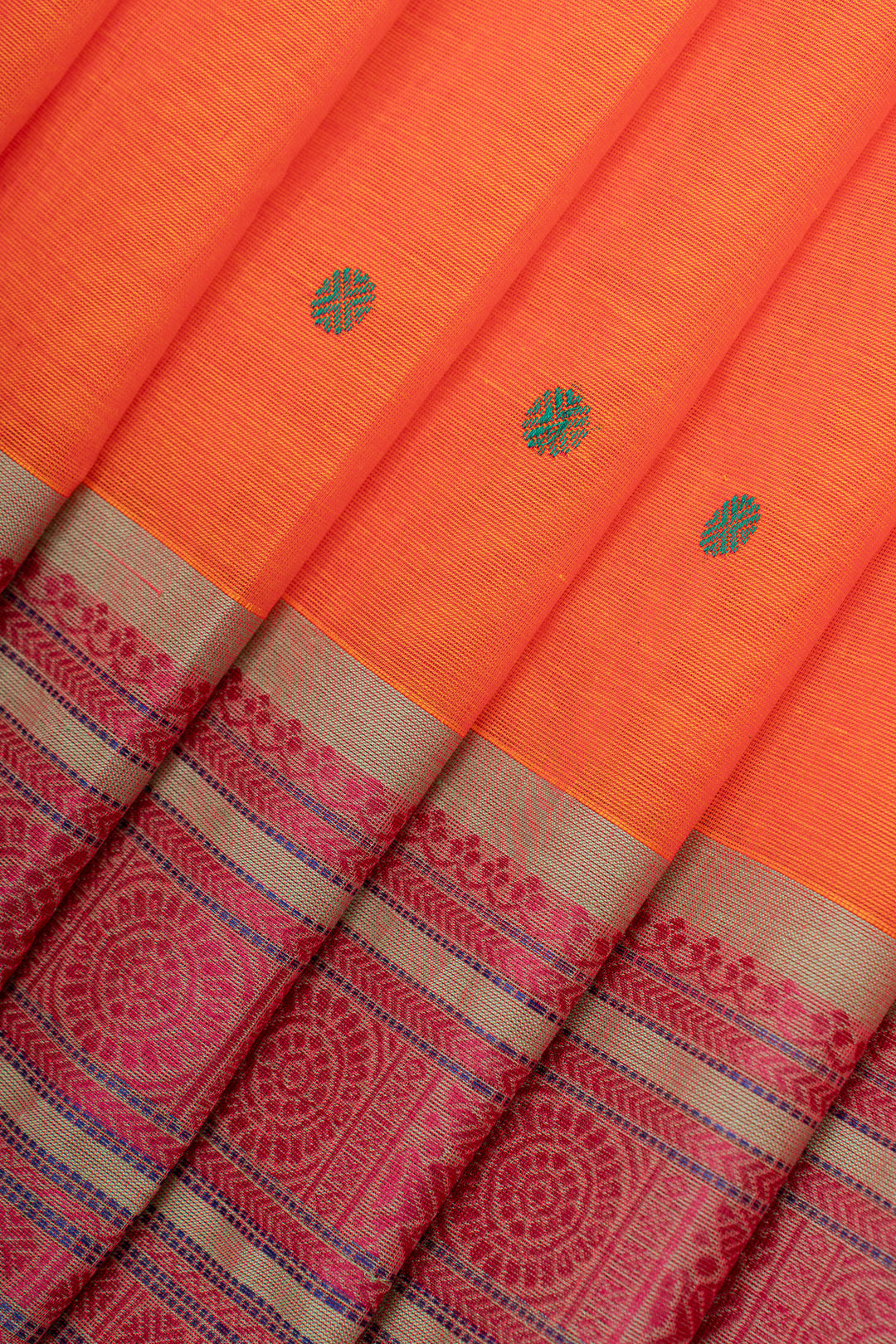 Orange threadwork pure cotton silk saree