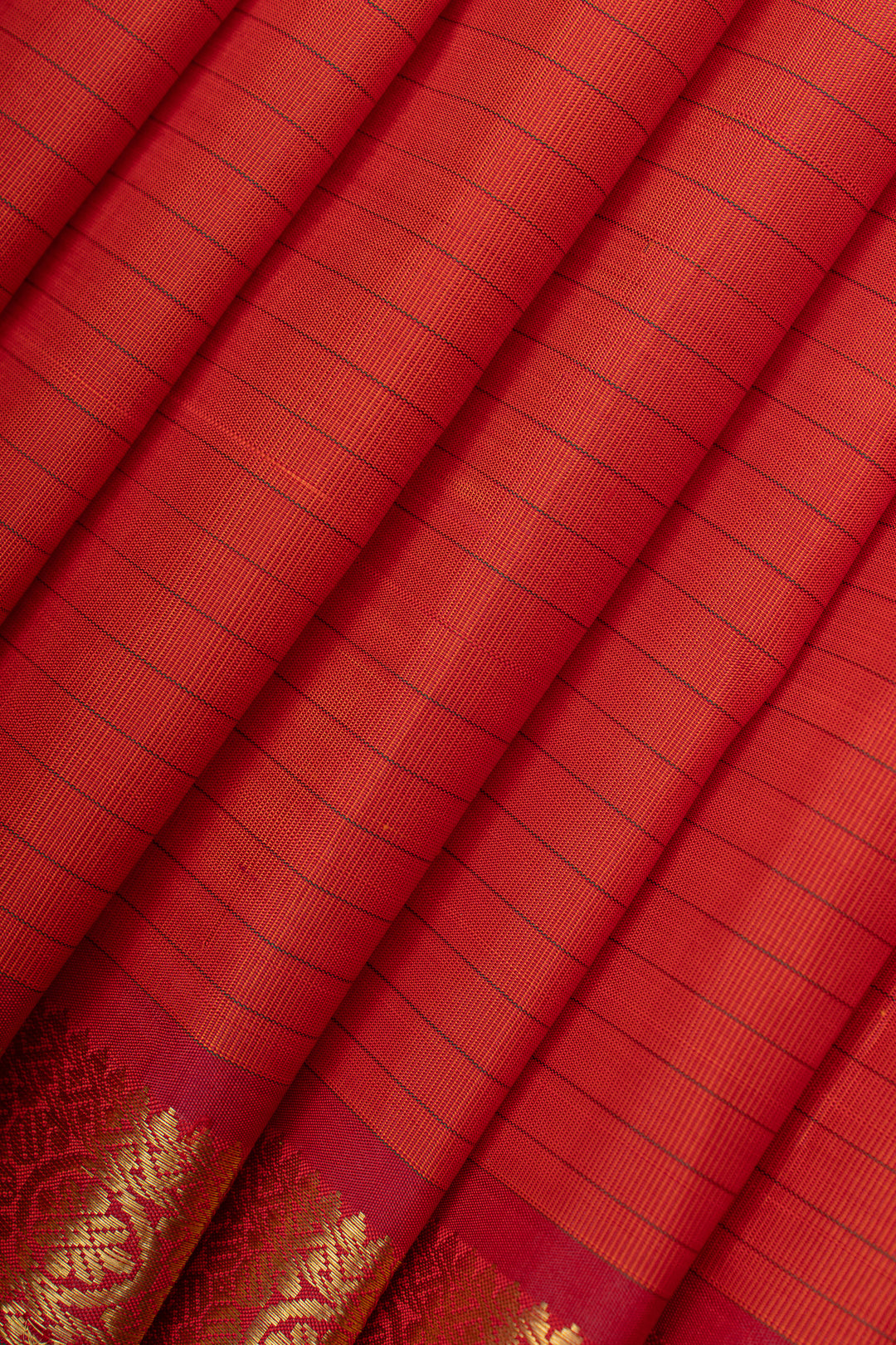 Rust orange stripes pure kanchipuram silk saree