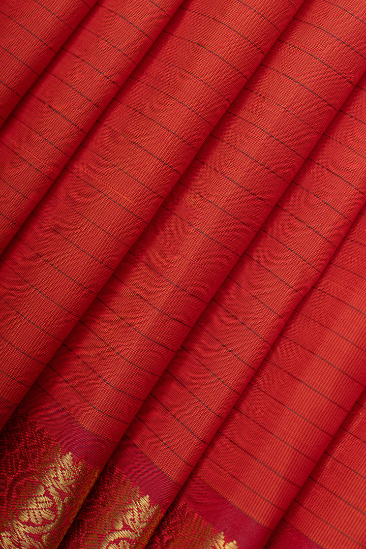Rust orange stripes pure kanchipuram silk saree