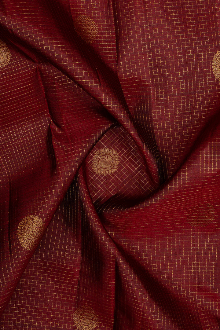 Maroon Zari checks rettai pettu pure kanchipuram silk saree
