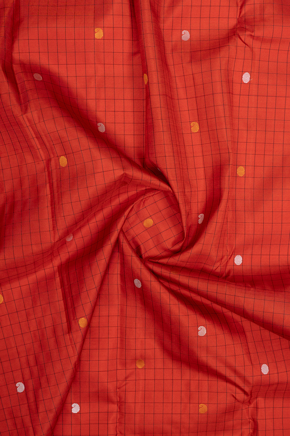 Red and black threadwork pure kanchipuram silk saree
