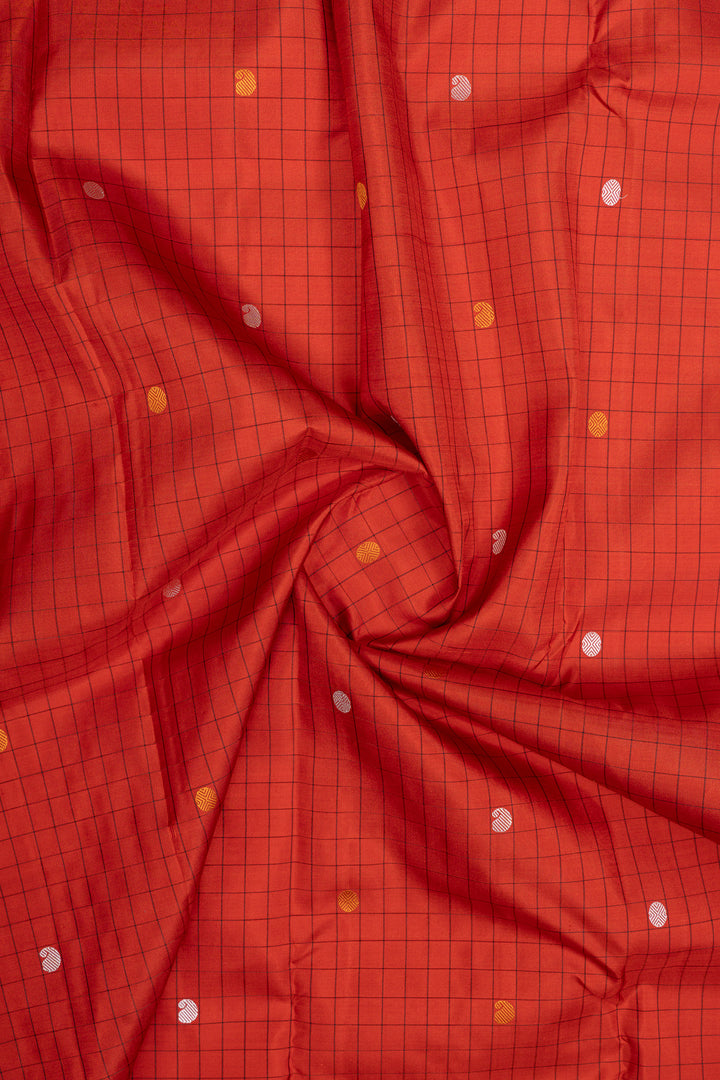 Red and black threadwork pure kanchipuram silk saree