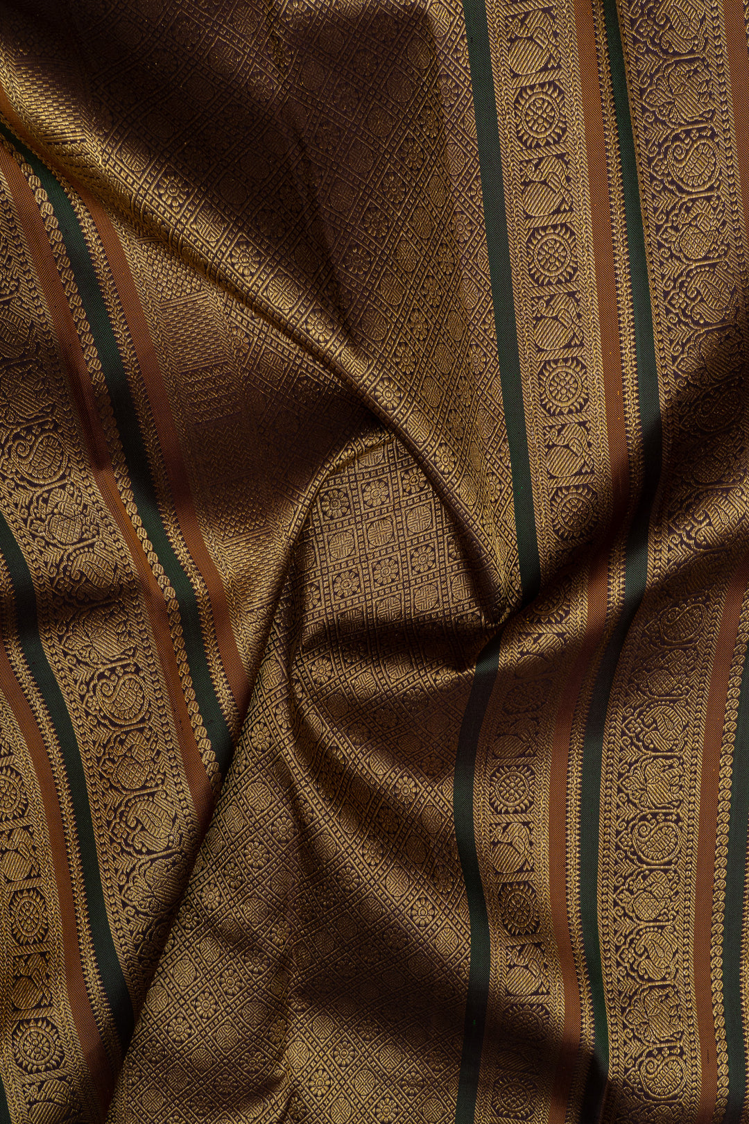 Yellow and brown varisaipettu pure kanchipuram silk saree