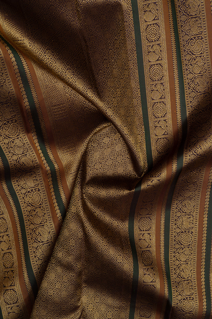 Yellow and brown varisaipettu pure kanchipuram silk saree