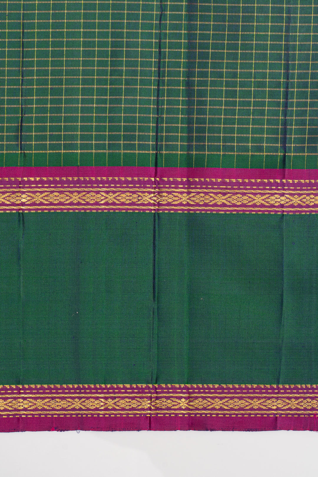 Yellow and peacock green Zari checks  pure kanchipuram silk saree